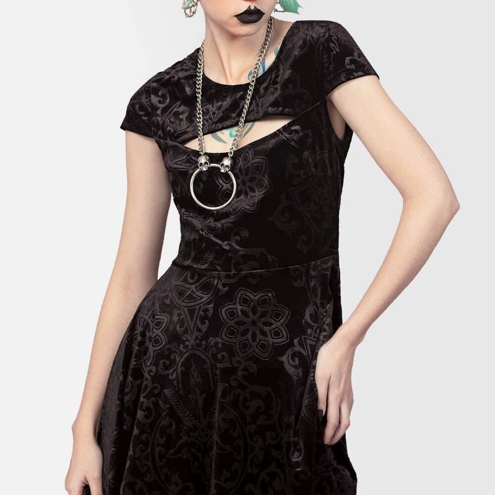 Killstar BLASPHEMIA Keyhole Skater Dress - Black Velvet Gothic Punk - XS - NWT